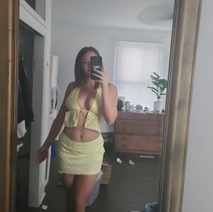 Yellow Lace Halter Top and Skirt Set